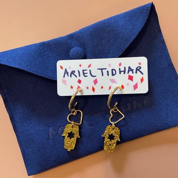 Ariel Tidhar Jewelry - NEW Ariel Tidhar Judaica Hamsa Magen Sparkly Gold Hoop Earrings